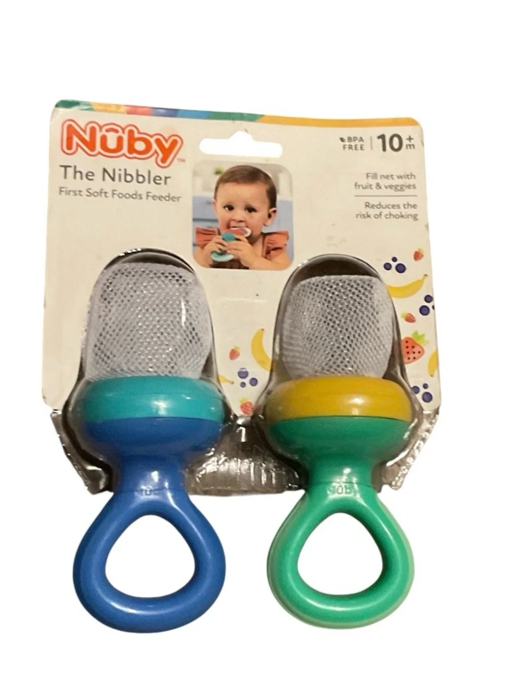 Nuby The Nibbler Soft Food Feeders - Blue & Green NWT